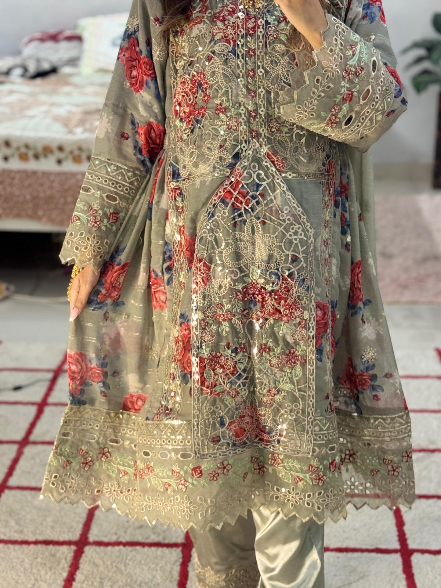 Balochi Dress Laserkari Grey