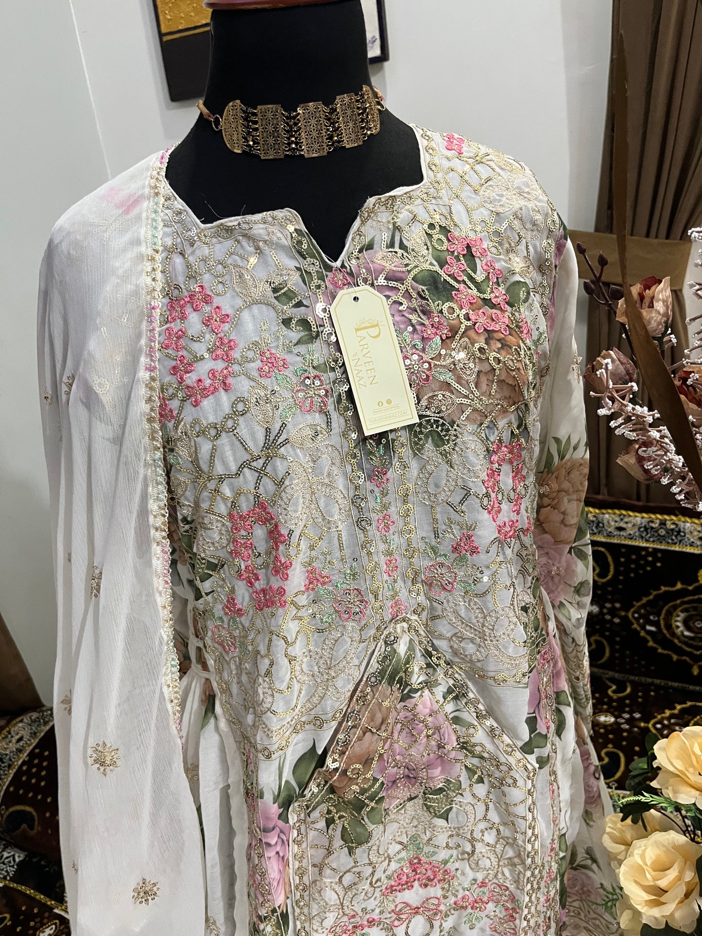 Balochi Dress Laserkari White