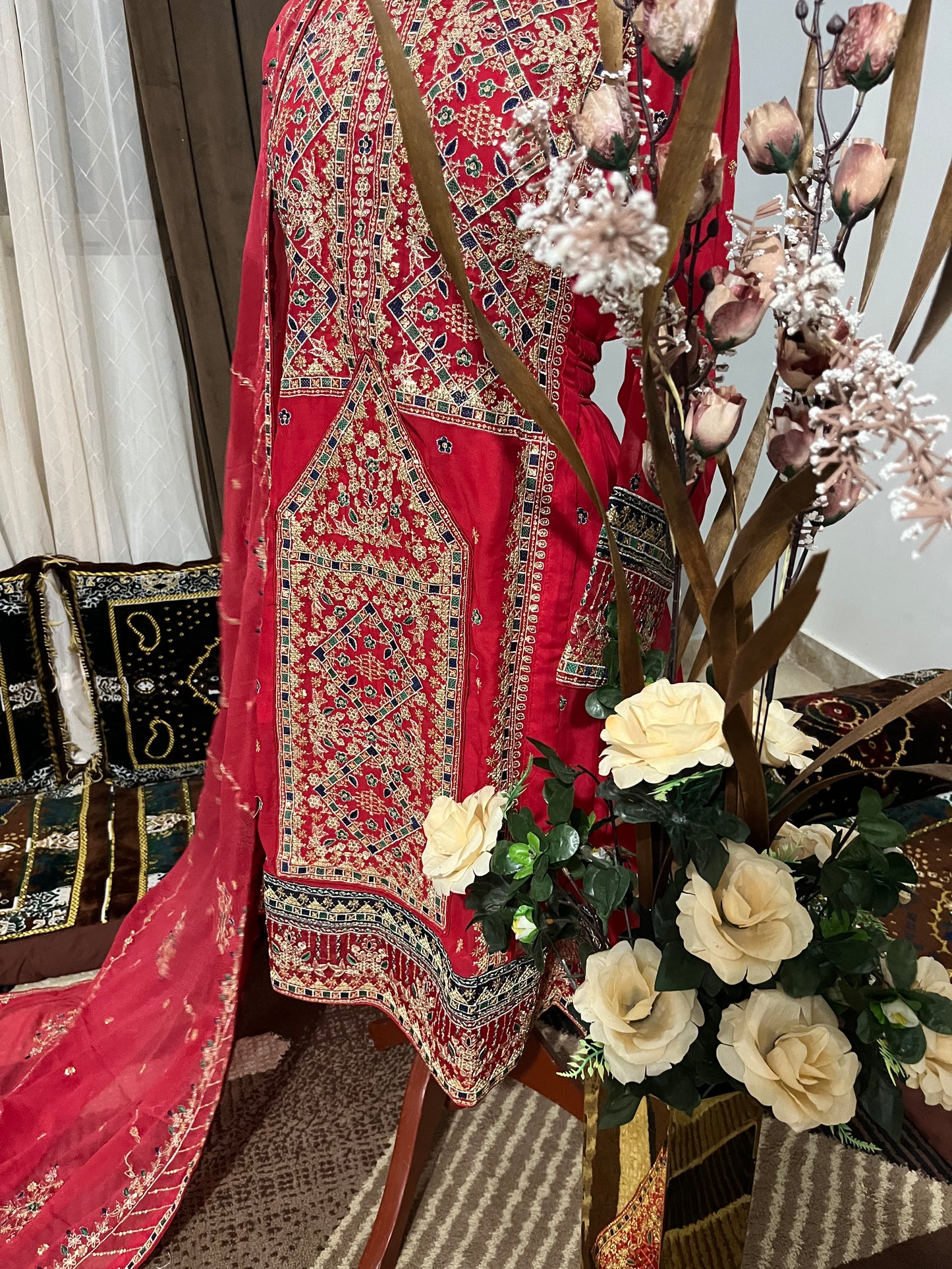 Balochi Formal Dress Red by Moomal Manahil