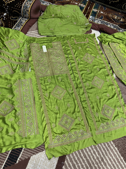 Balochi Kurta Parrot Green 3 pcs (Unstitched/Stitched Both available)