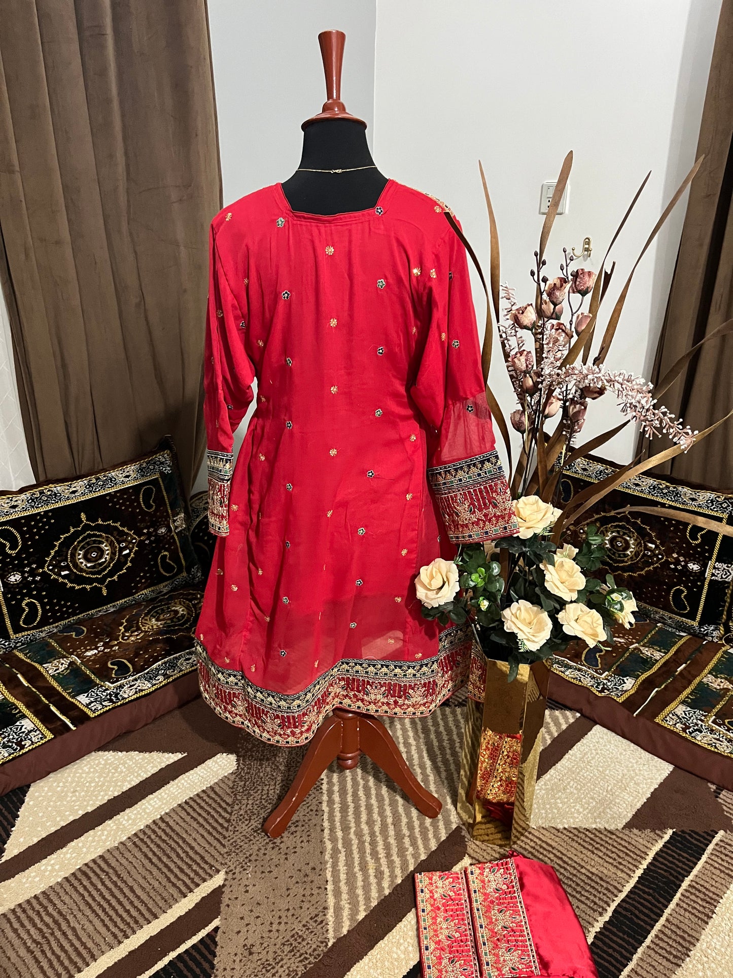 Balochi Formal Dress Red by Moomal Manahil