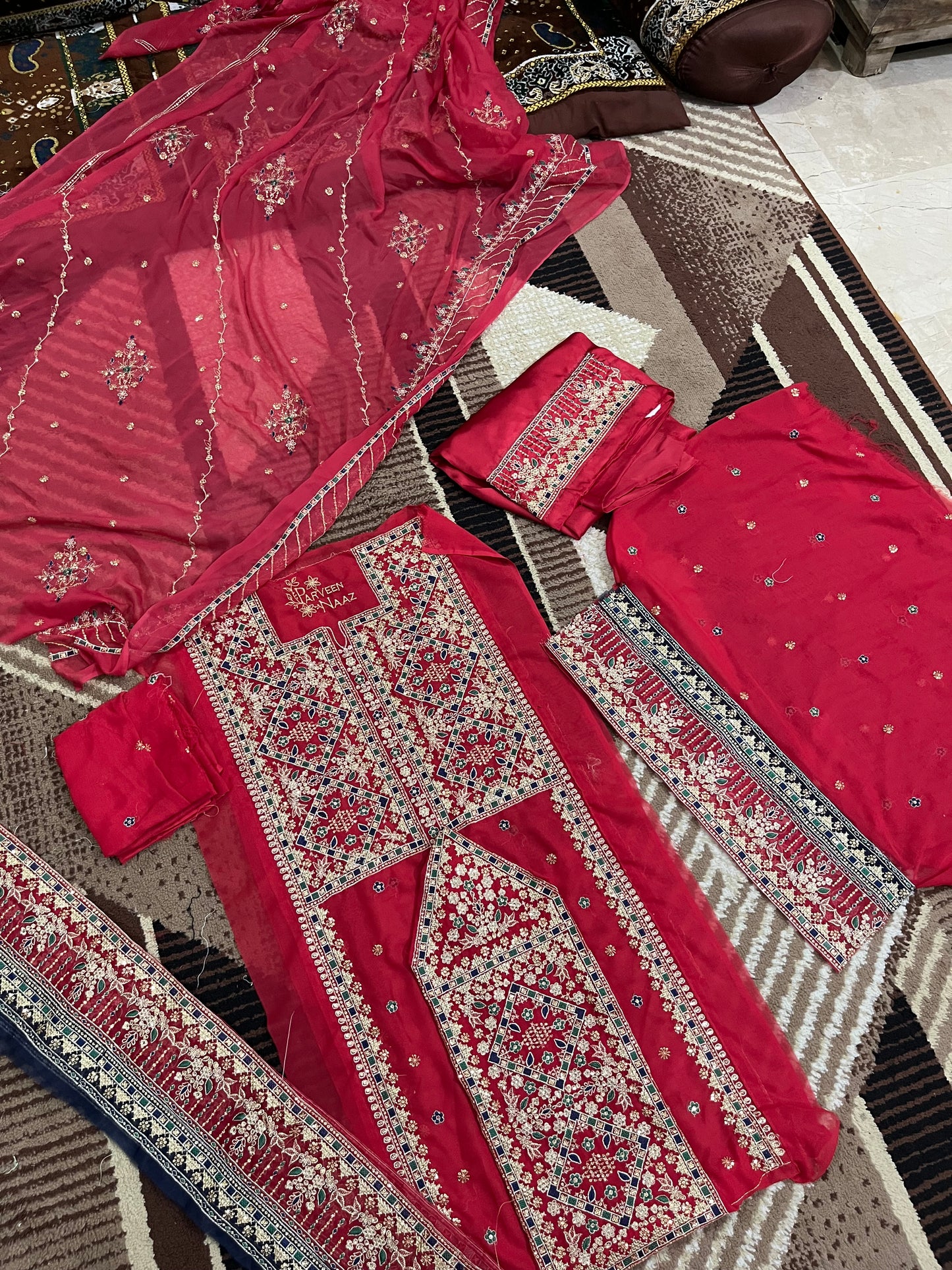 Balochi Formal Dress Red by Moomal Manahil
