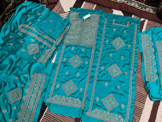 Balochi Kurta Ferozi 3 pcs (Unstitched/Stitched Both available)