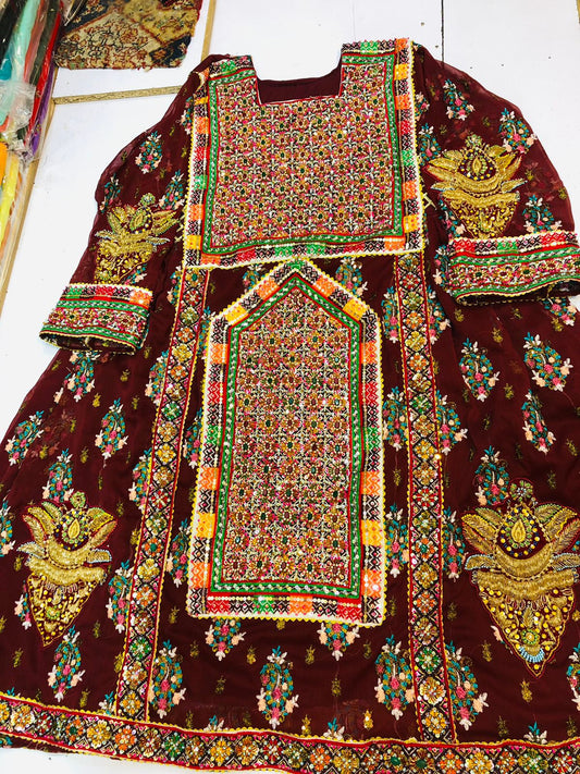 Customized Handmade Balochi Dress Maroon