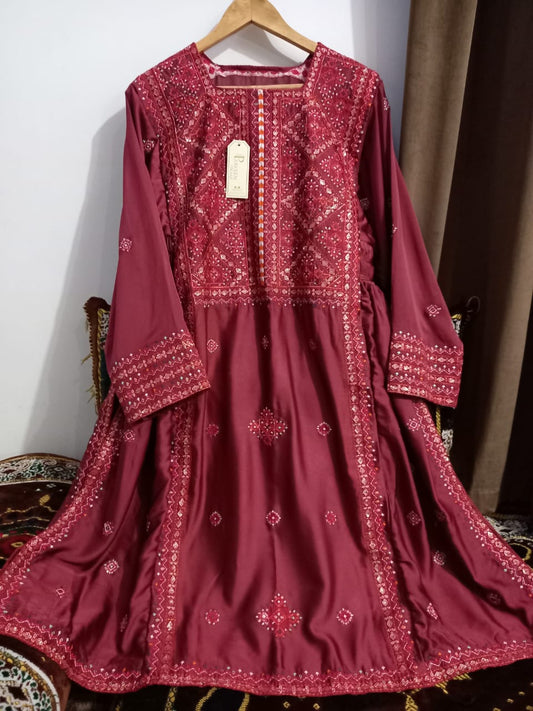 Balochi Kurta Maroon 3-Piece  (Unstitched/Stitched Both available)