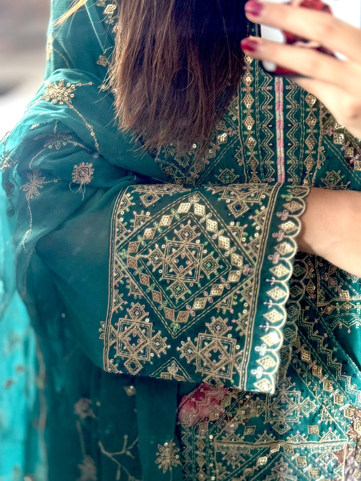 Balochi Formal Dress Ferozi