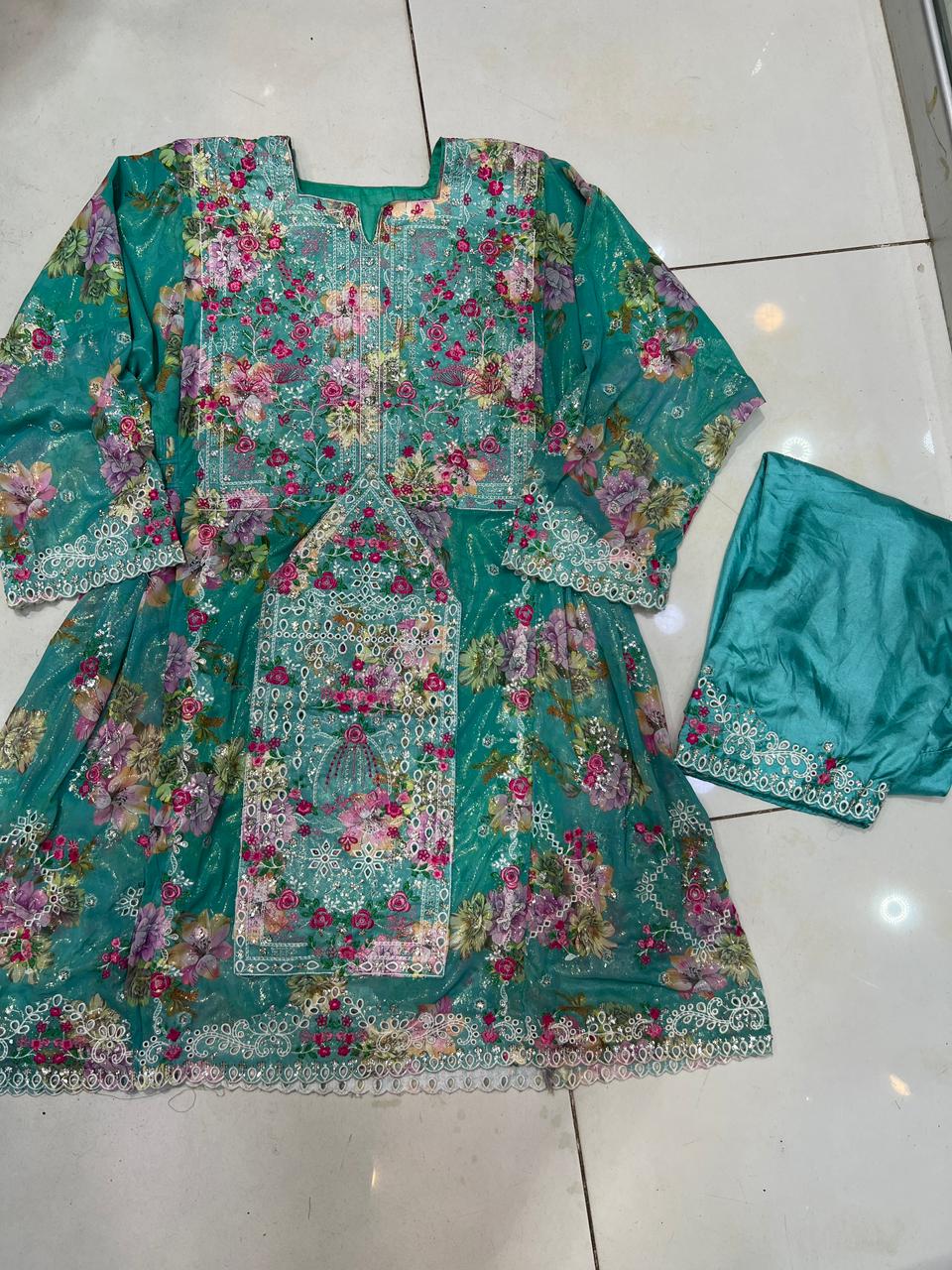 Balochi Dress ChikanKari Ferozi