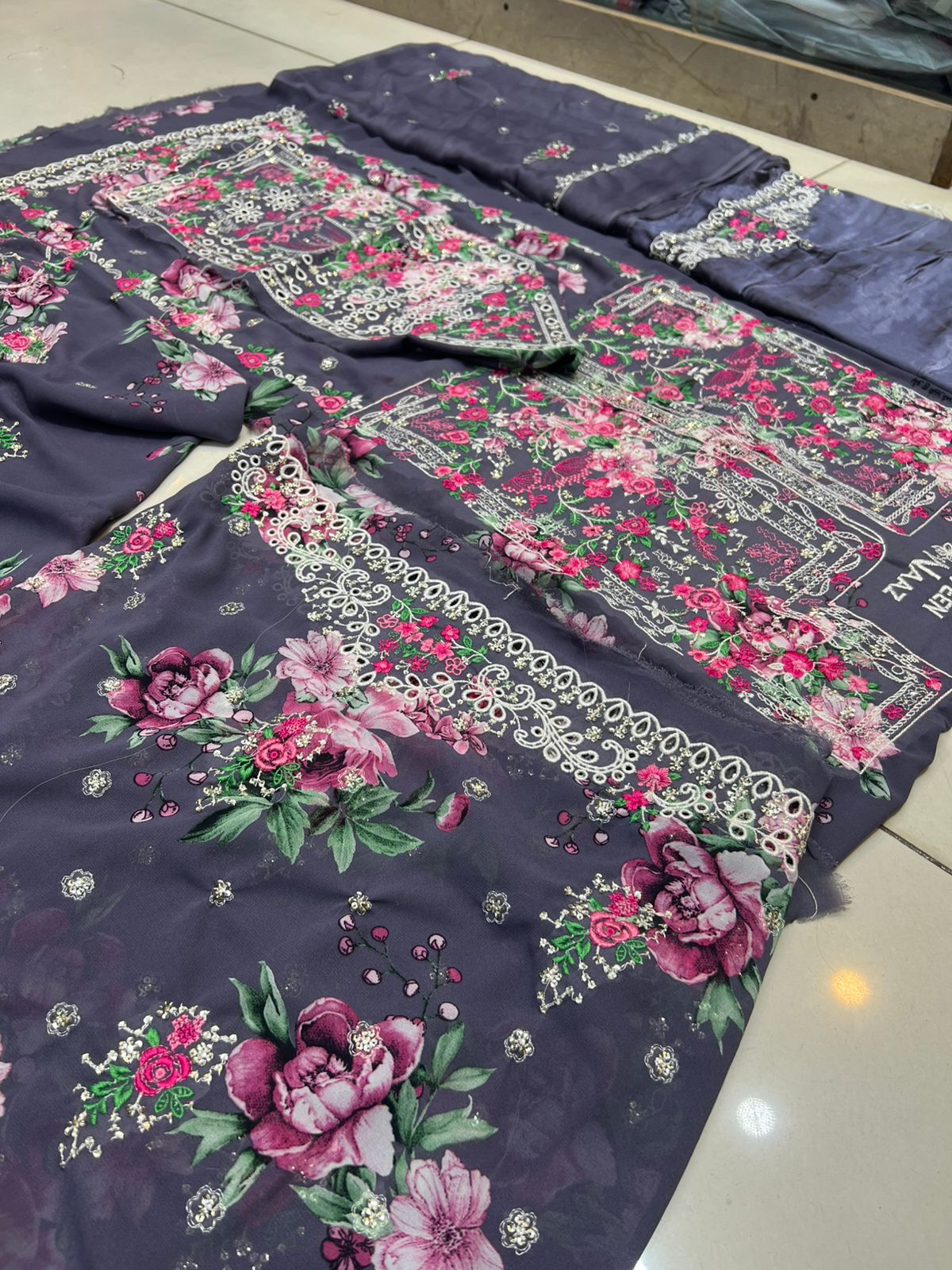 Balochi Dress ChikanKari Dark Grey