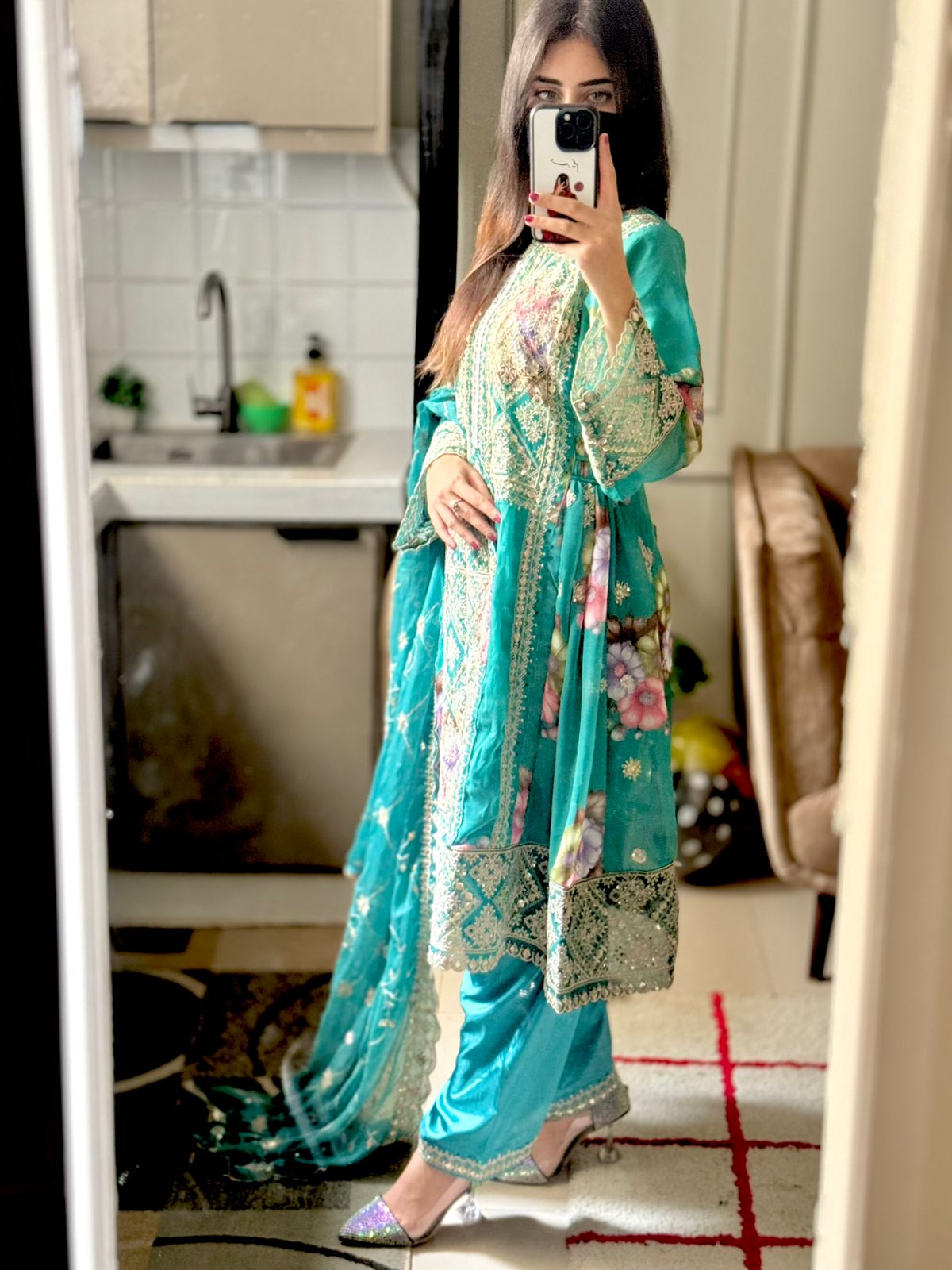 Balochi Formal Dress Ferozi