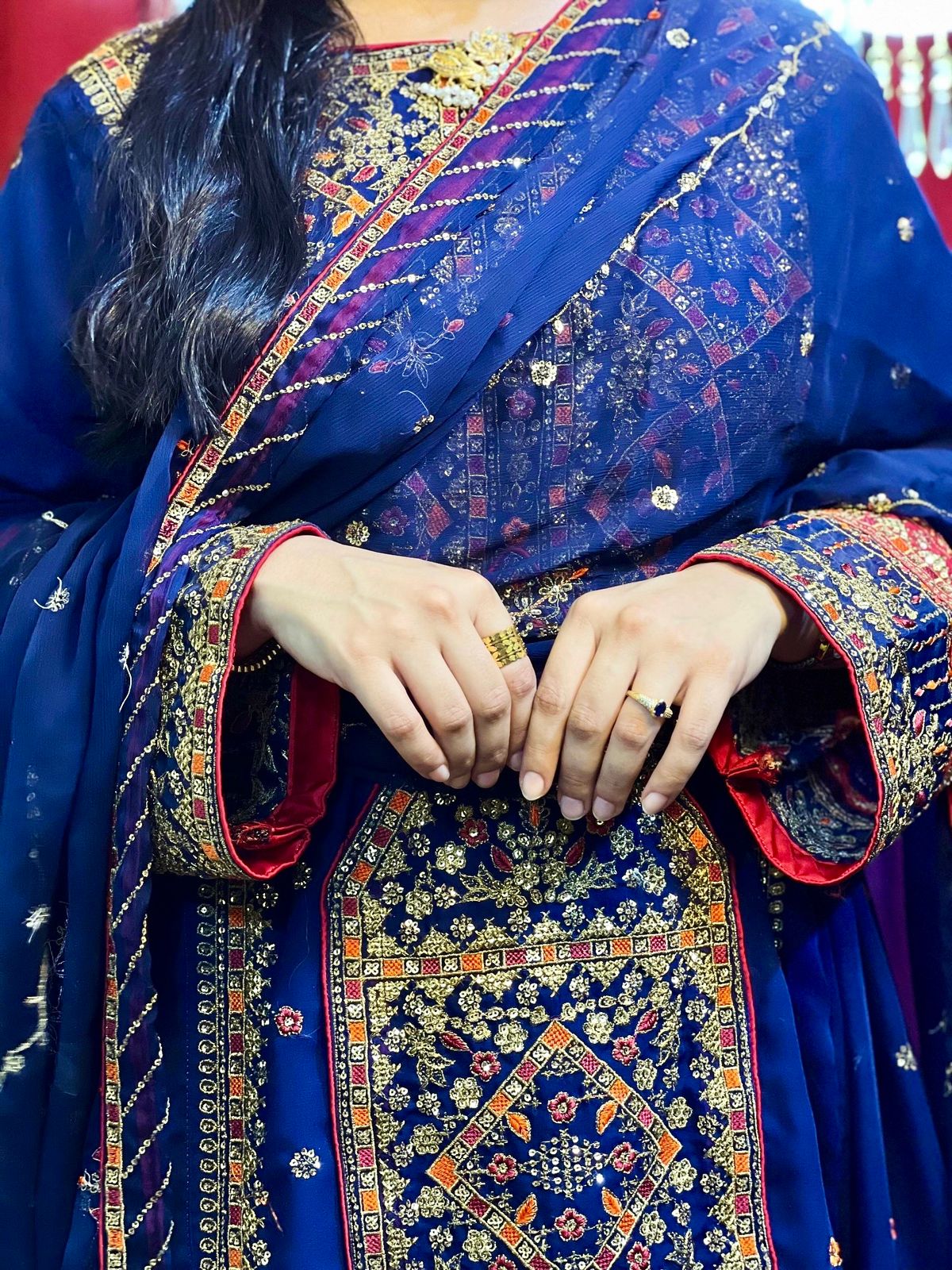 Balochi Formal Dress Navy Blue by Moomal Manahil