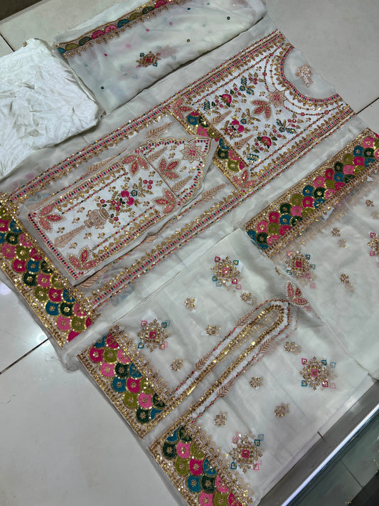 Balochi Dress White Shafoon