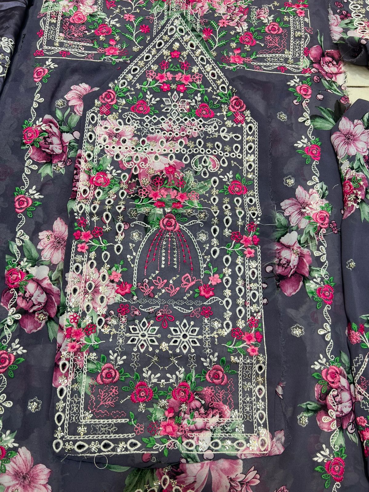 Balochi Dress ChikanKari Dark Grey