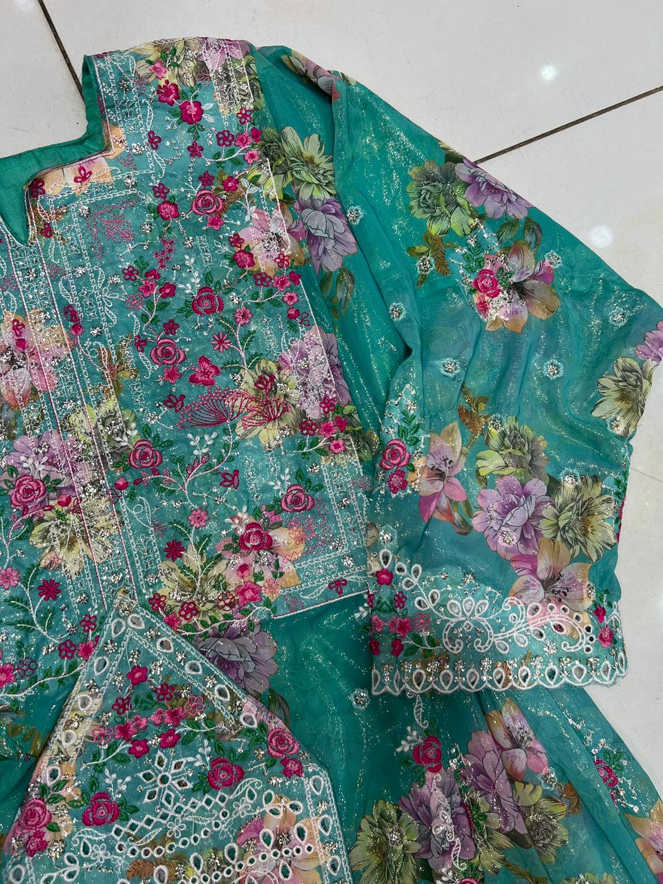 Balochi Dress ChikanKari Ferozi