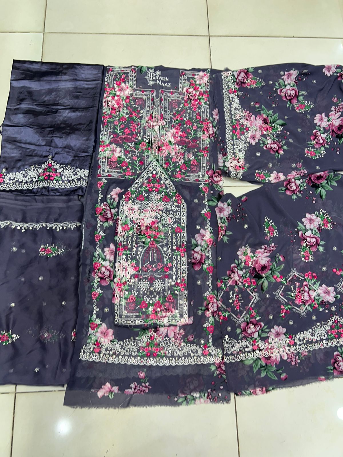 Balochi Dress ChikanKari Dark Grey