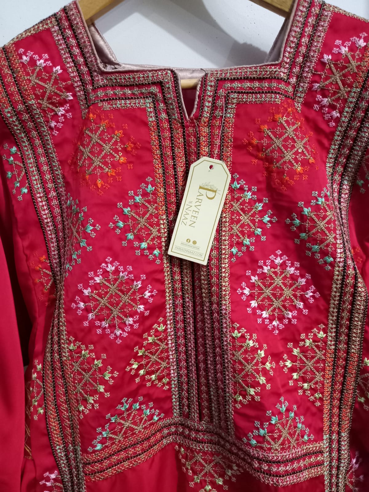 Balochi Kurta Pink 3-Piece  (Unstitched/Stitched Both Available)