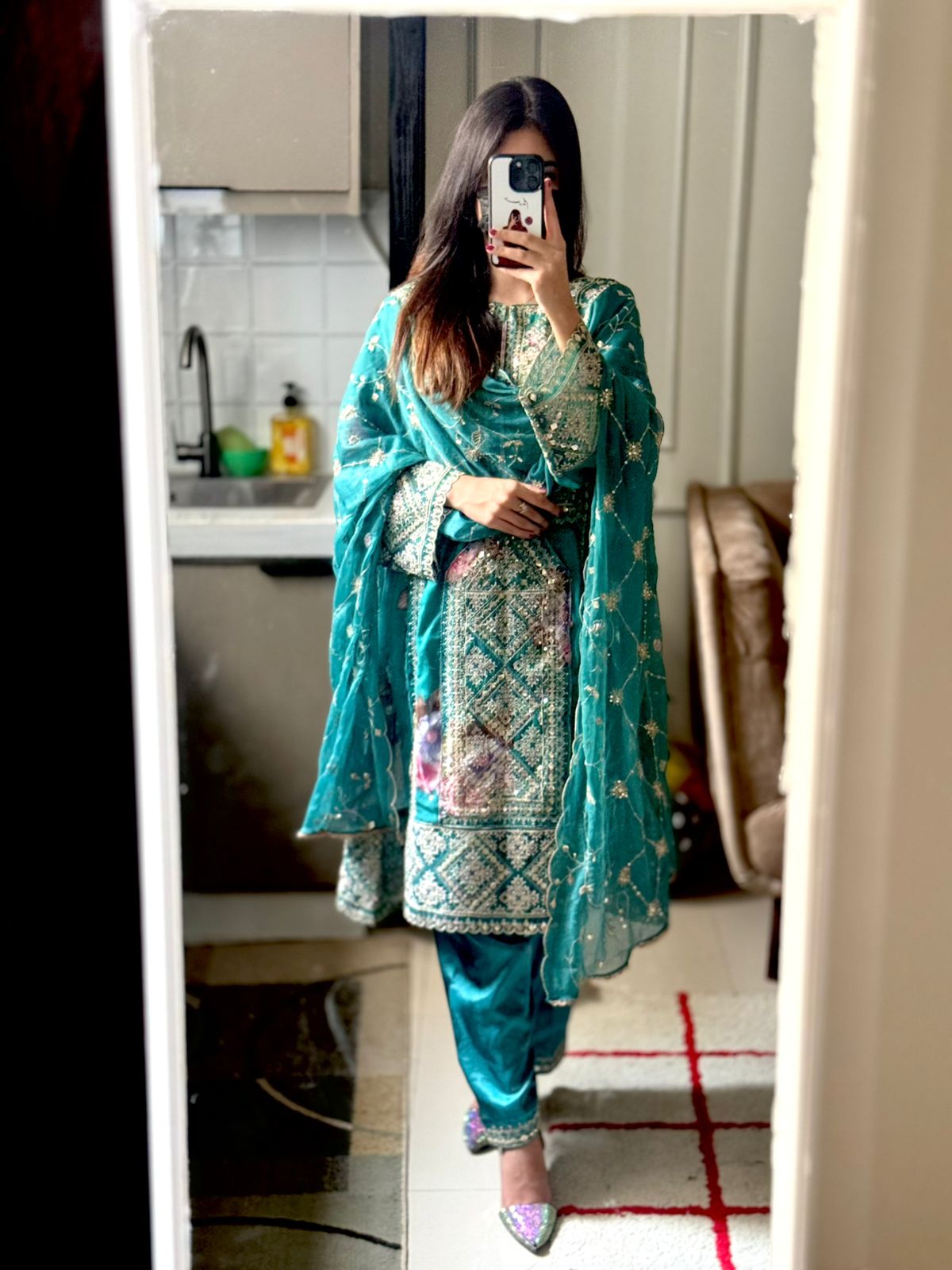 Balochi Formal Dress Ferozi