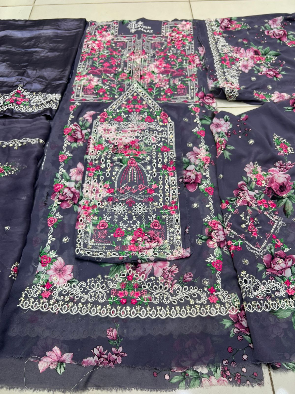 Balochi Dress ChikanKari Dark Grey