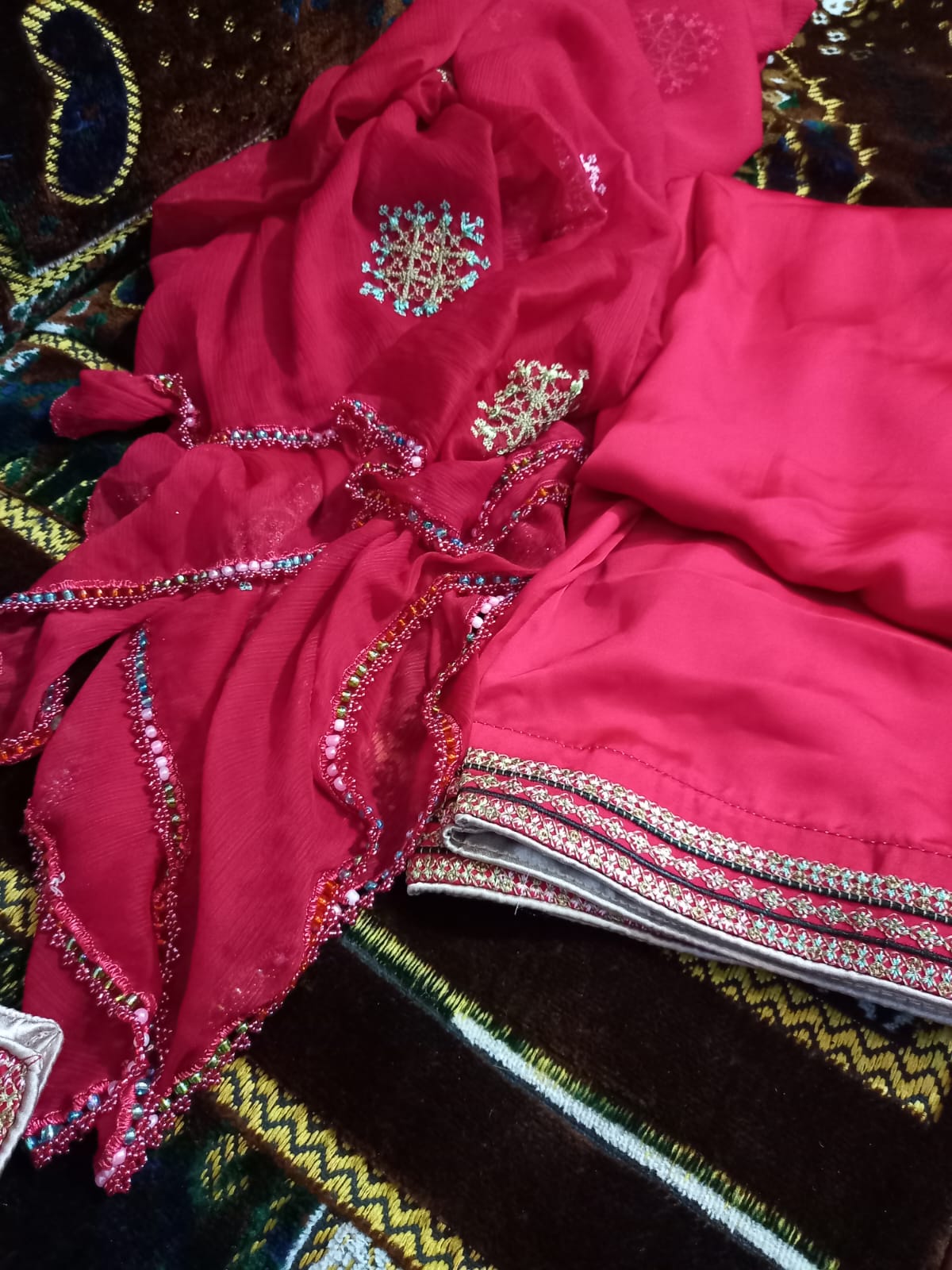 Balochi Kurta Pink 3-Piece  (Unstitched/Stitched Both Available)