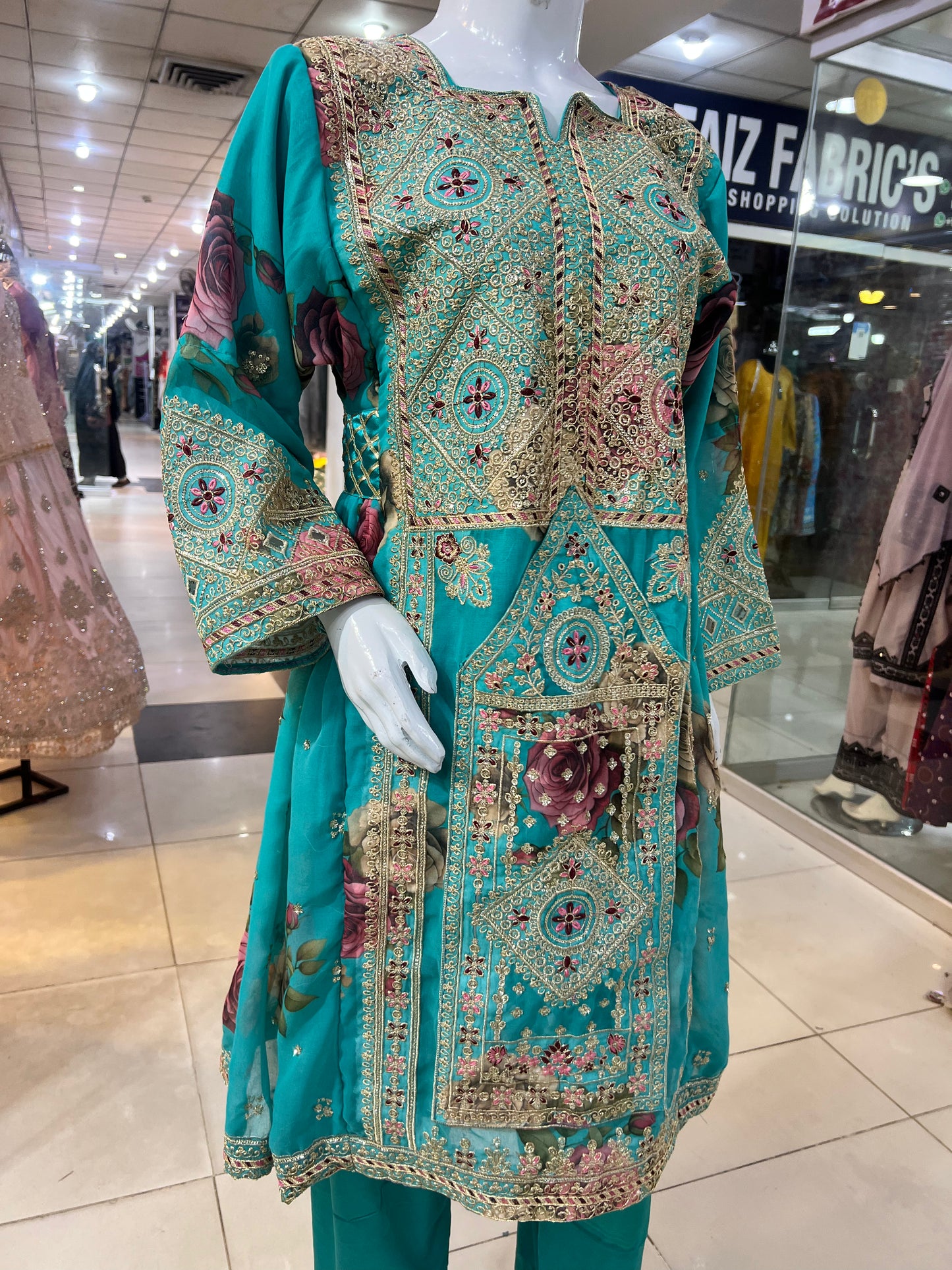 Balochi Formal Dress Ferozi