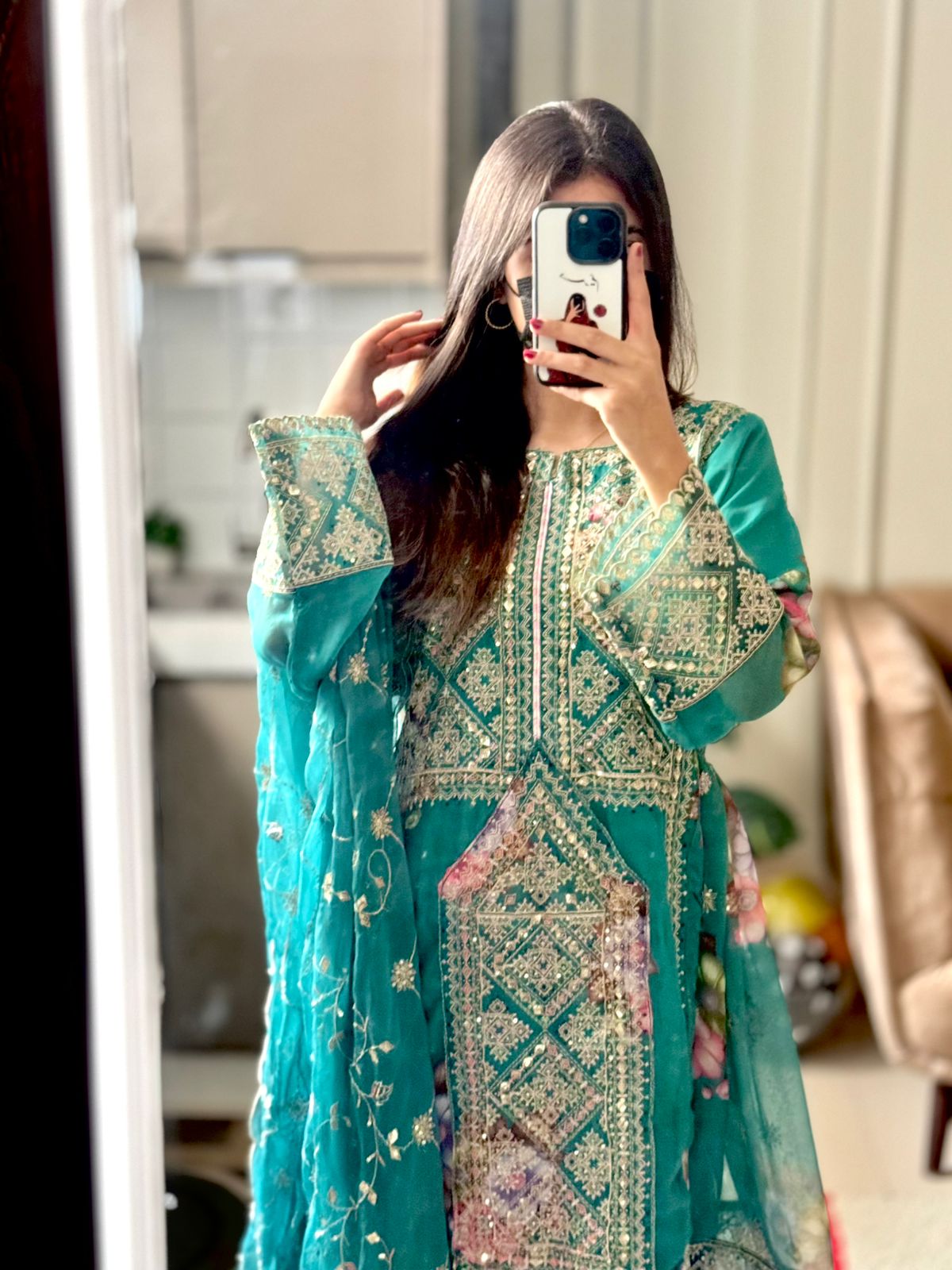 Balochi Formal Dress Ferozi