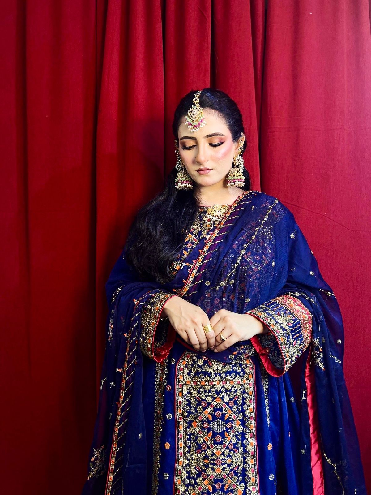 Balochi Formal Dress Navy Blue by Moomal Manahil