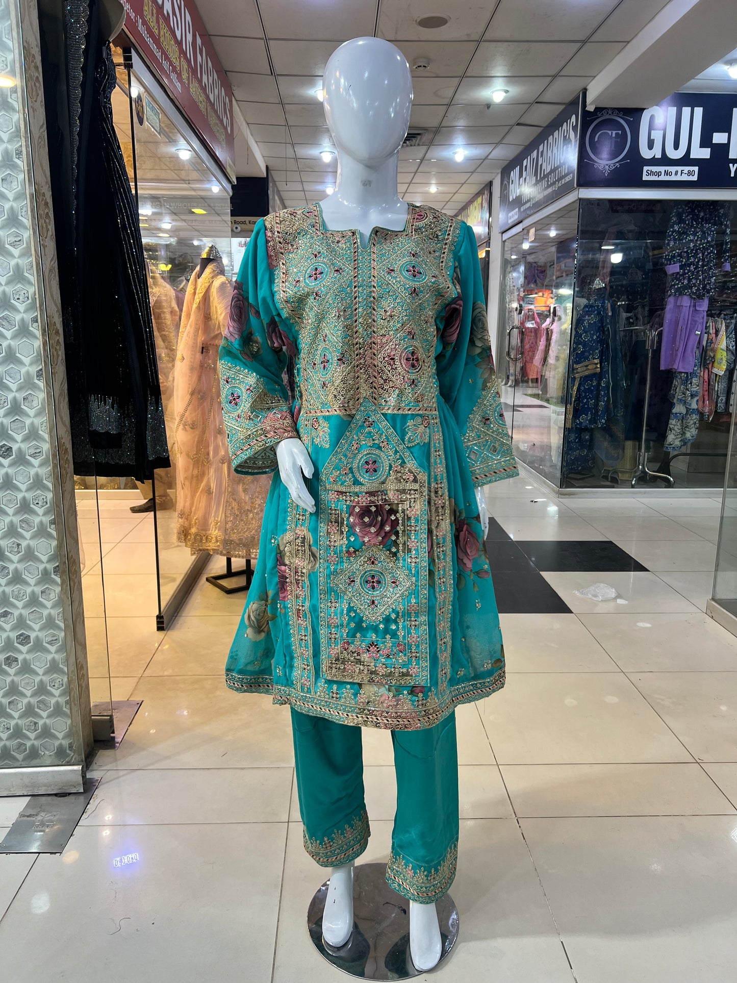 Balochi Formal Dress Ferozi