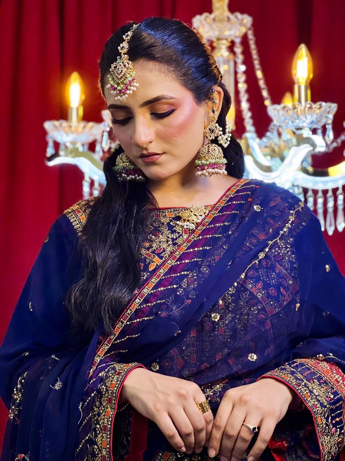 Balochi Formal Dress Navy Blue by Moomal Manahil