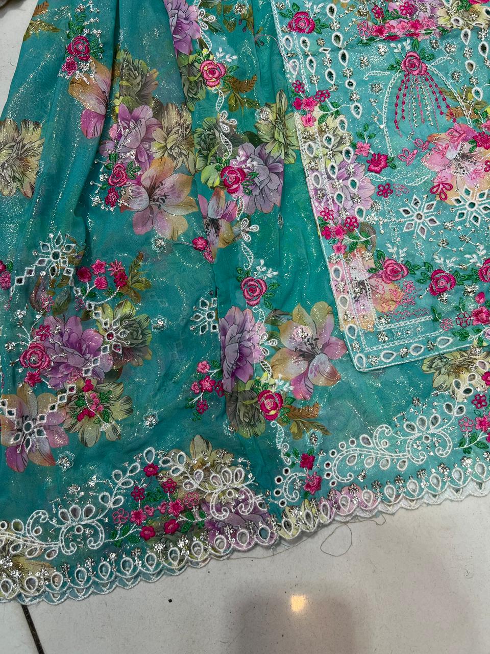 Balochi Dress ChikanKari Ferozi