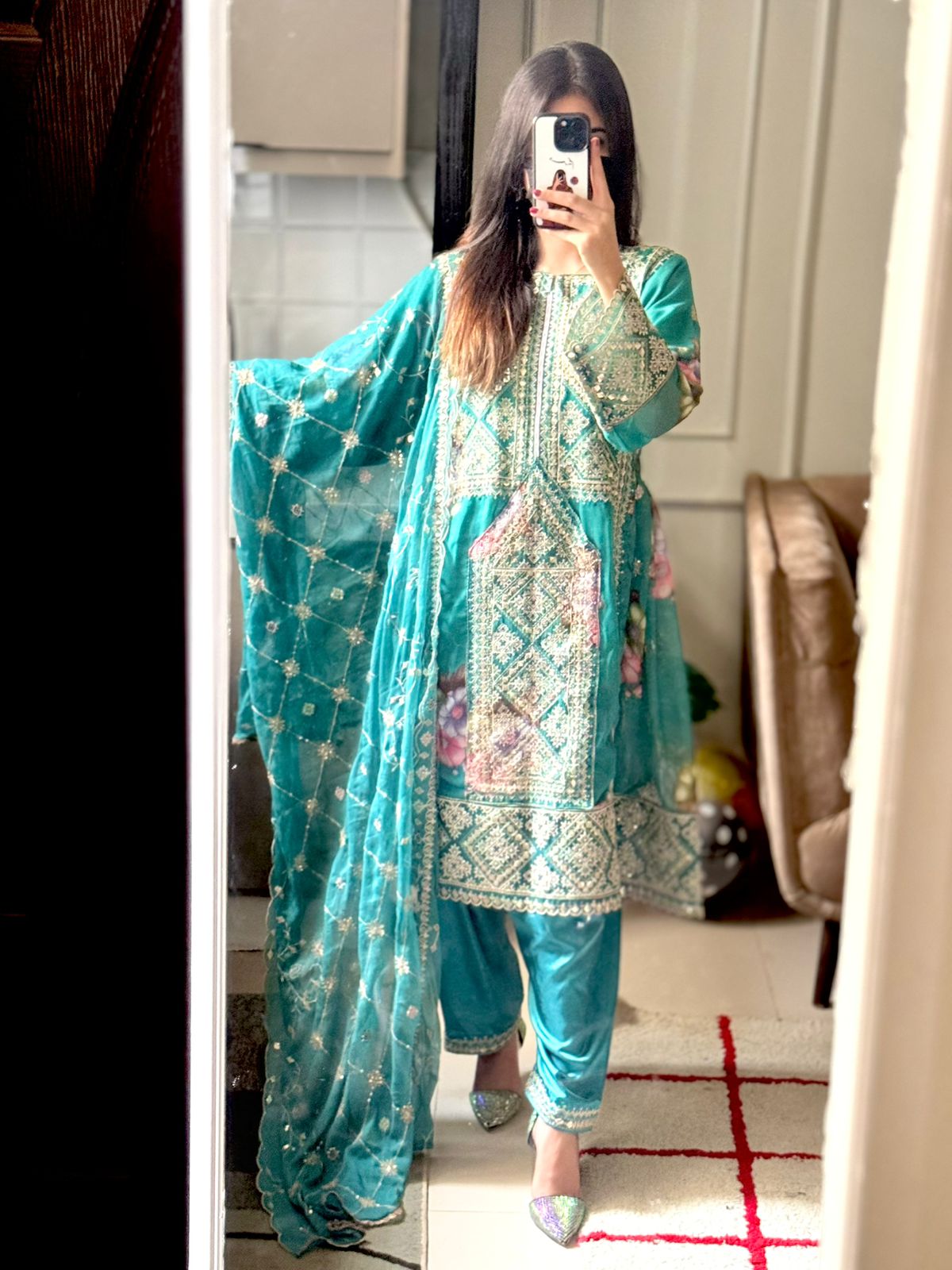 Balochi Formal Dress Ferozi