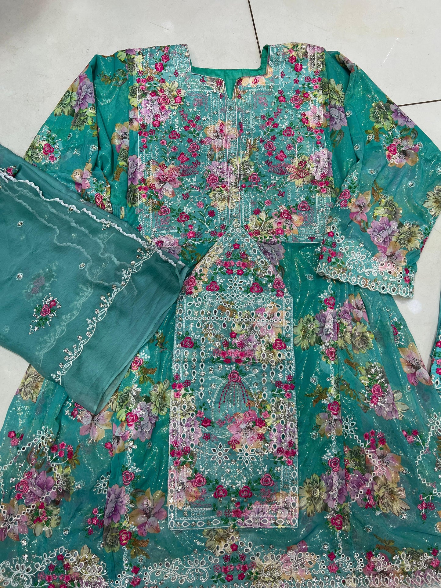 Balochi Dress ChikanKari Ferozi